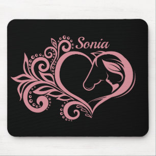 Coquette Pink Heart Horse Girl Feminine Elegant Mouse Mat