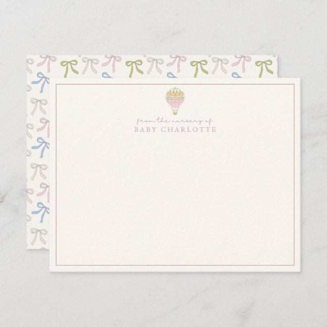 Coquette Pink Hot Air Balloon Nursery Note Card (Front/Back)