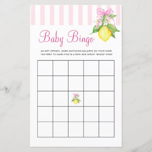 Coquette Pink Lemons Baby Bingo Game