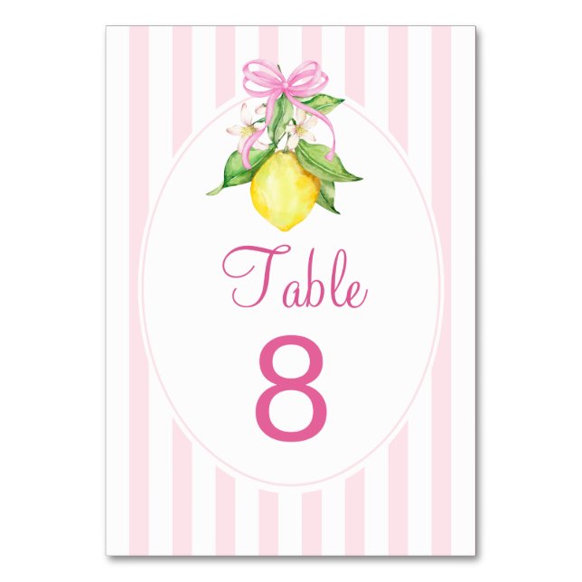 Coquette Pink Lemons Baby Shower Table Number (Front)