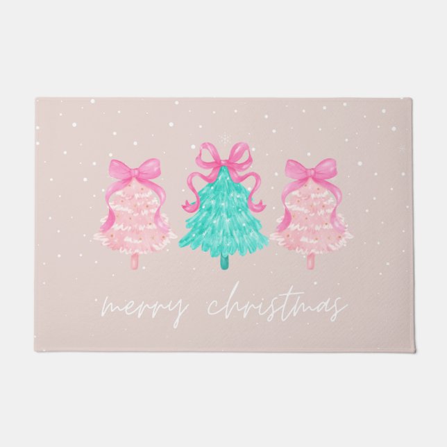 Coquette Pink Merry Christmas Mat (Front)