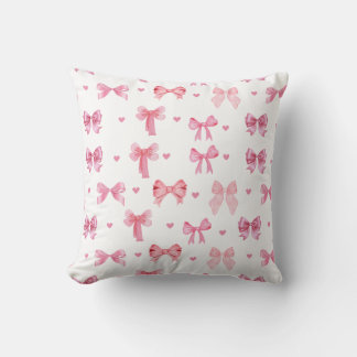 Coquette Pink Pattern Cute Girly Ribbon Cushion