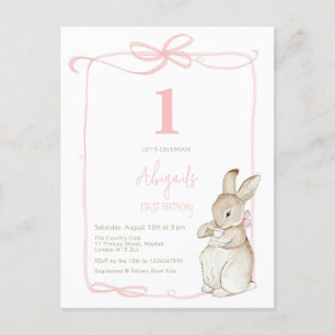 Coquette Pink Peter the Rabbit Girl 1st Birthday Postcard
