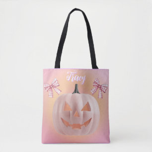 Coquette Pink Pumpkin with Bows Custom Tote Bag