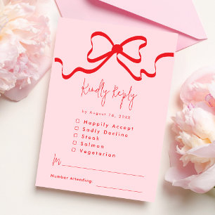 Coquette Pink Red Bow Wedding RSVP Card