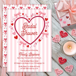 Coquette Pink   Red Hearts and Bows Bridal Shower Invitation