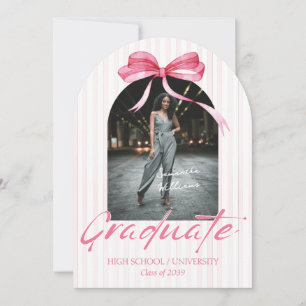 Coquette Pink Ribbon Arch Photo Graduation Invitation