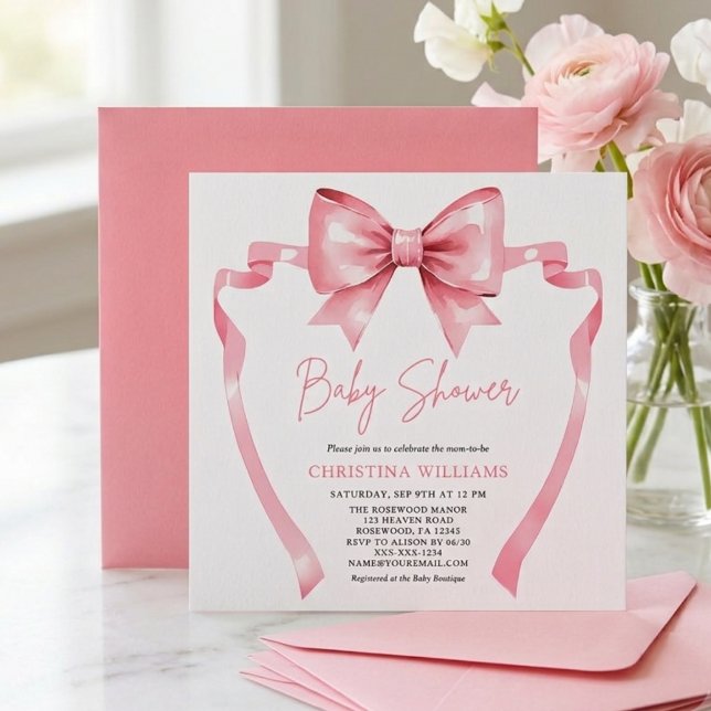 Coquette Pink Ribbon Baby Shower Invitation (Creator Uploaded)