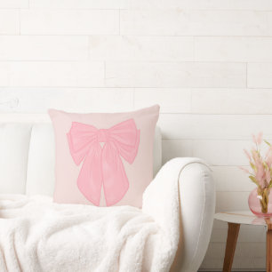 Coquette Pink Ribbon Bow Cushion