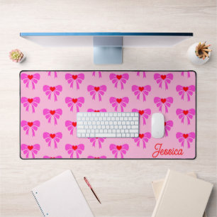 Coquette Pink Ribbon Pattern Preppy y2k Name Desk Mat