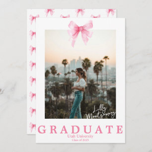 Coquette Pink Ribbon Photo Graduation Announcement
