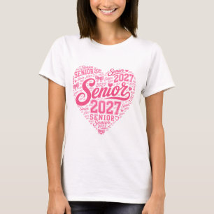 Coquette Pink Senior 2027 Heart Senior Graduation T-Shirt