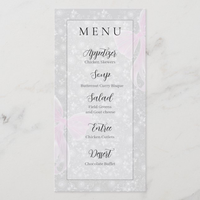 Coquette pink sheer bow grey rose garden lace (Front)
