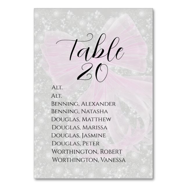 Coquette Pink Sheer bow - Table Number (Front)