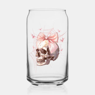 Coquette Pink Skull Personalised Glass Can