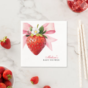 Coquette Pink Strawberry Baby Shower Napkin