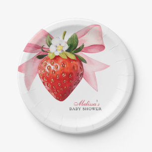 Coquette Pink Strawberry Baby Shower Paper Plate