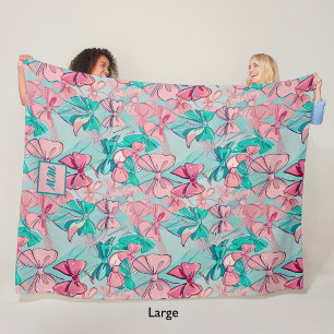 Coquette pink, teal, magenta bow-themed monogram Fleece Blanket
