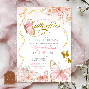 Coquette Pink Twin Butterflies Baby Shower Invitation