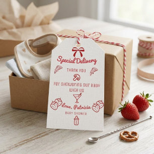 Coquette Pizza Special Delivery Baby Shower Gift Tags