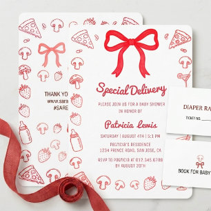Coquette Pizza Special Delivery Baby Shower Invitation