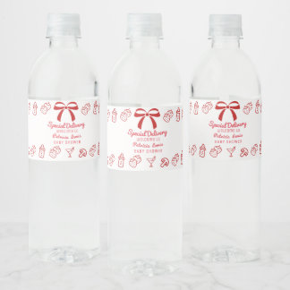 Coquette Pizza Special Delivery Baby Shower Water Bottle Label