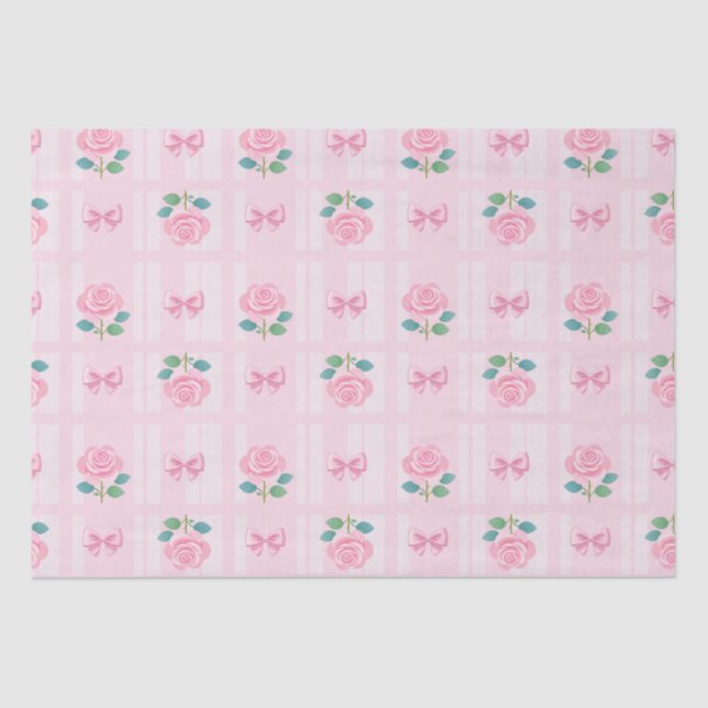 Coquette Plaid Ribbon & Rose Pink Tissue Paper (Front)