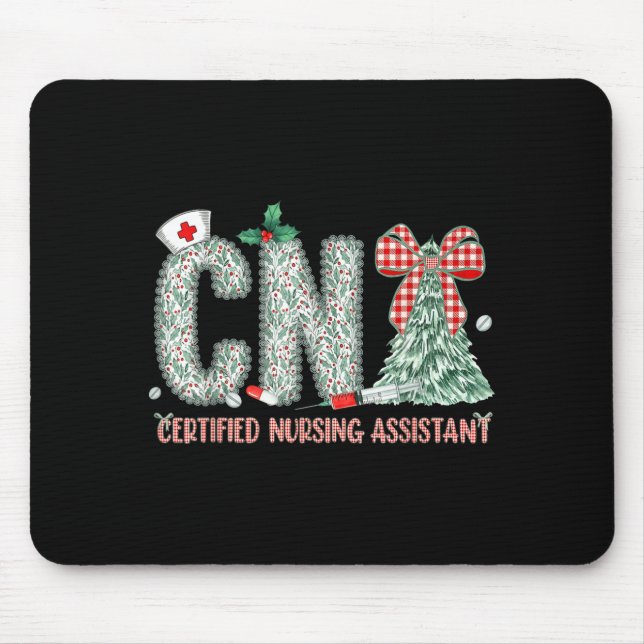 Coquette Preppy Christmas Cna Nurse Christmas Tree Mouse Mat (Front)