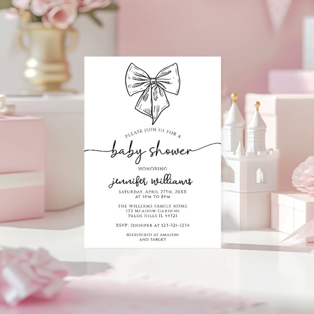 Coquette Preppy Cute Bow Baby Girl Shower Invitation (Creator Uploaded)
