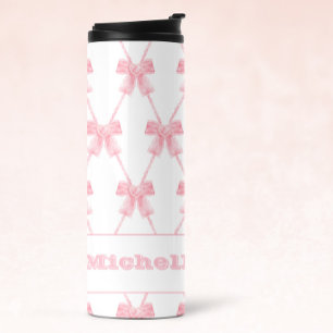 Coquette Preppy Pink Bow Thermal Tumbler