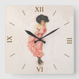 Coquette Print by Grey Lith. Co., lithographer NY  Square Wall Clock