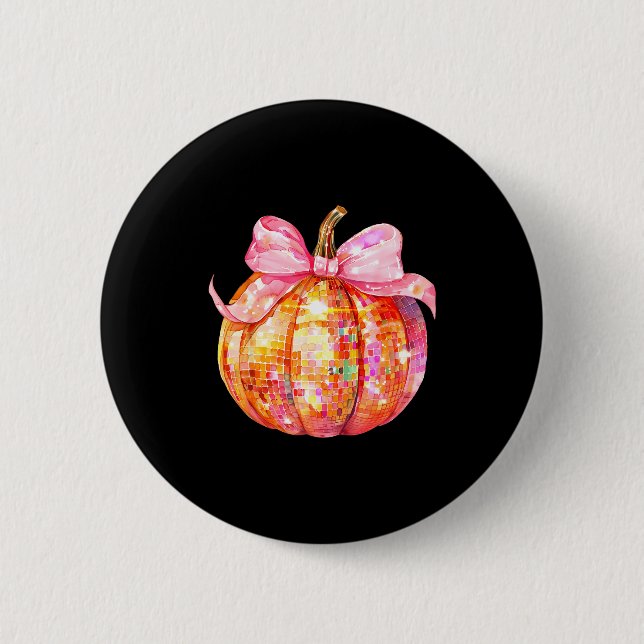 Coquette Pumpkin Bow Disco Ball Cute Girly Hallowe 6 Cm Round Badge (Front)