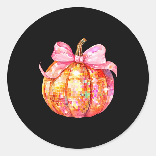 Coquette Pumpkin Bow Disco Ball Cute Girly Hallowe Classic Round Sticker (Front)