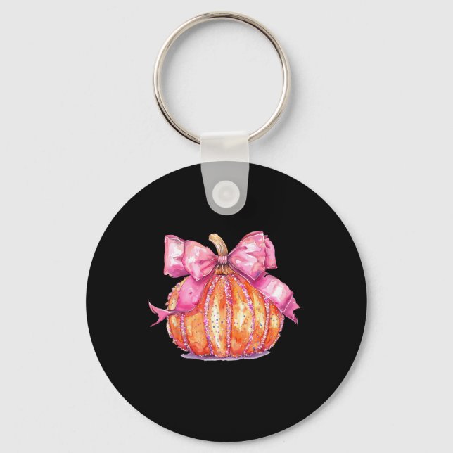 Coquette Pumpkin Bow Disco Ball Cute Girly Hallowe Key Ring (Front)