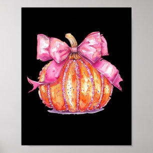 Coquette Pumpkin Bow Disco Ball Cute Girly Hallowe Poster