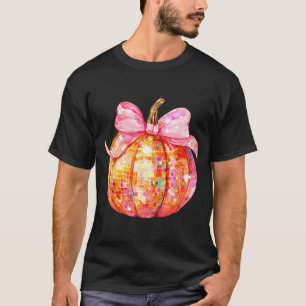 Coquette Pumpkin Bow Disco Ball Cute Girly Hallowe T-Shirt