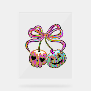 Coquette Pumpkin Cherries Halloween Acrylic Sign