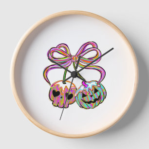 Coquette Pumpkin Cherries Halloween Clock