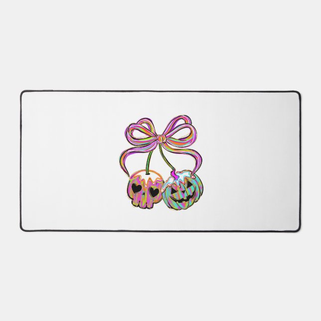 Coquette Pumpkin Cherries Halloween Desk Mat (Front)