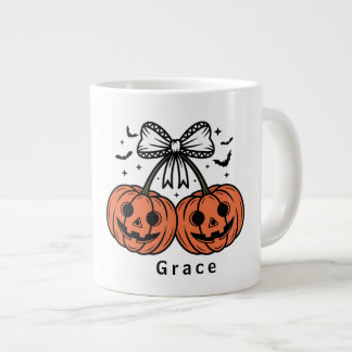 Coquette Pumpkin Cherries Personalised Halloween Large Coffee Mug