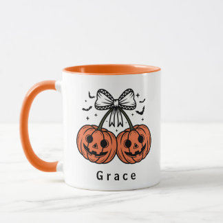 Coquette Pumpkin Cherries Personalised Halloween Mug