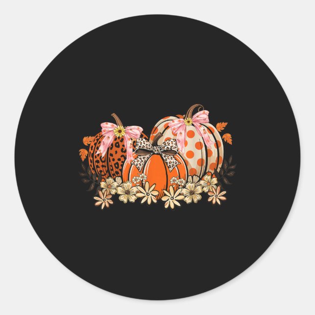 Coquette Pumpkin Fall Floral Autumn Leaves Thanksg Classic Round Sticker (Front)
