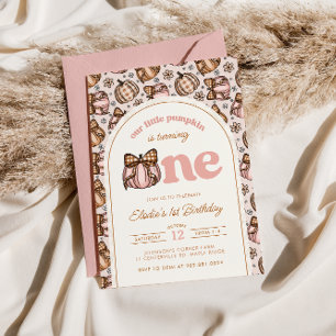 Coquette Pumpkin Gingham Fall Floral 1st Birthday Invitation