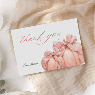 Coquette Pumpkin Pink Bow Baby Shower Thank You Ca