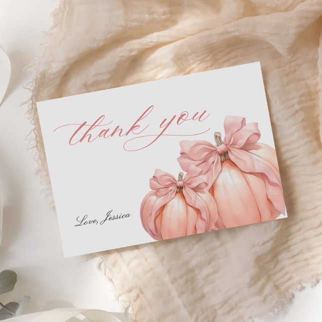 Coquette Pumpkin Pink Bow Baby Shower Thank You Ca (Creator Uploaded)