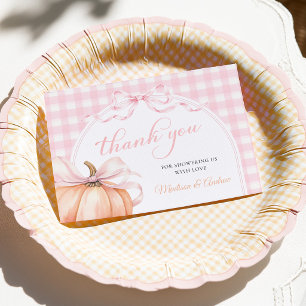 Coquette Pumpkin Pink Bow Baby Shower Thank You Card