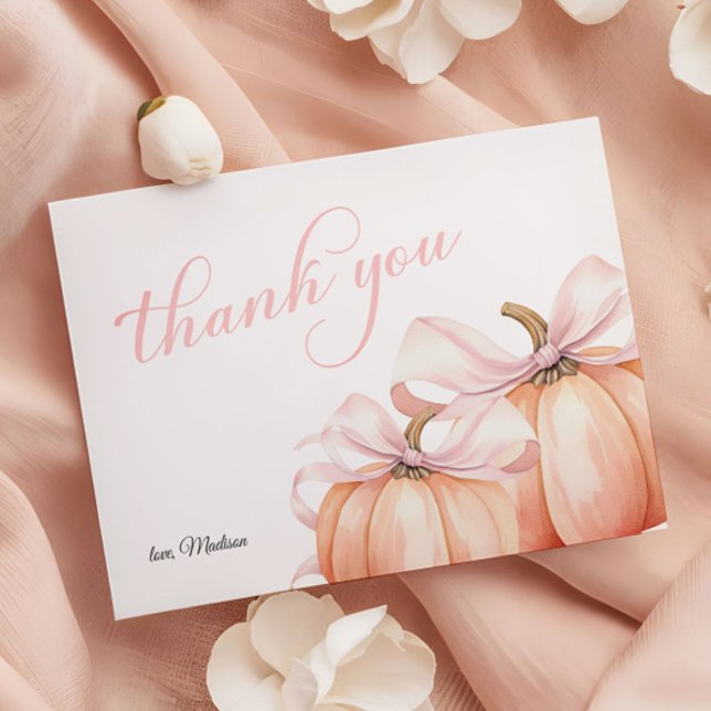 Coquette Pumpkin Pink Bow Baby Shower Thank You Card (Creator Uploaded)