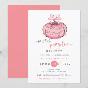 Coquette Pumpkin Pink Bow Girl Baby Shower Invitation