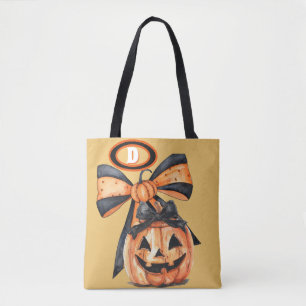 Coquette Pumpkin Vintage Design Monogram Tote Bag