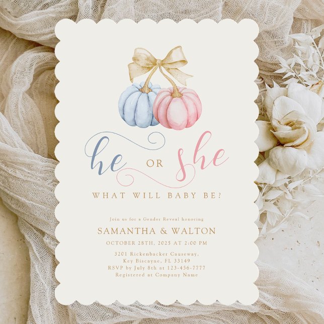 Coquette Pumpkins Gender Reveal Party Invitation (Creator Uploaded)